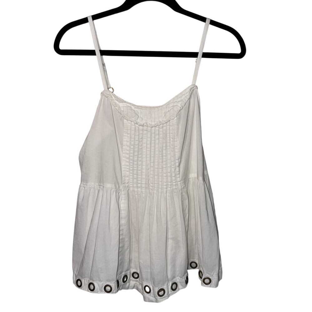 Boho White Babydoll Camisole Top Pleated Bib & Grommet Bottom Detail